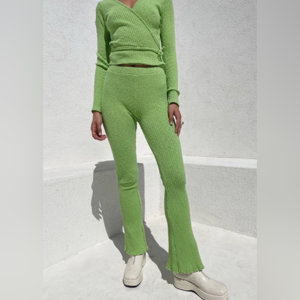lisa says gah rib cotton knit pants - bec green grape - M euc